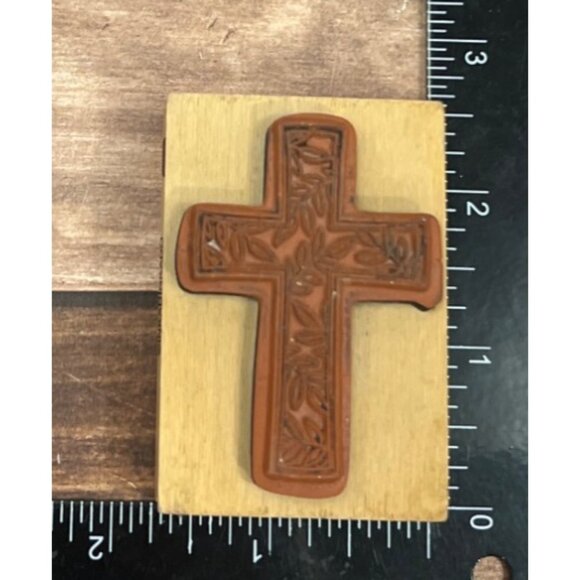 INKADINKADO 93990-MCROSS WITH LEAF WOOD MOUNTED RUBBER STAMP - Picture 4 of 4